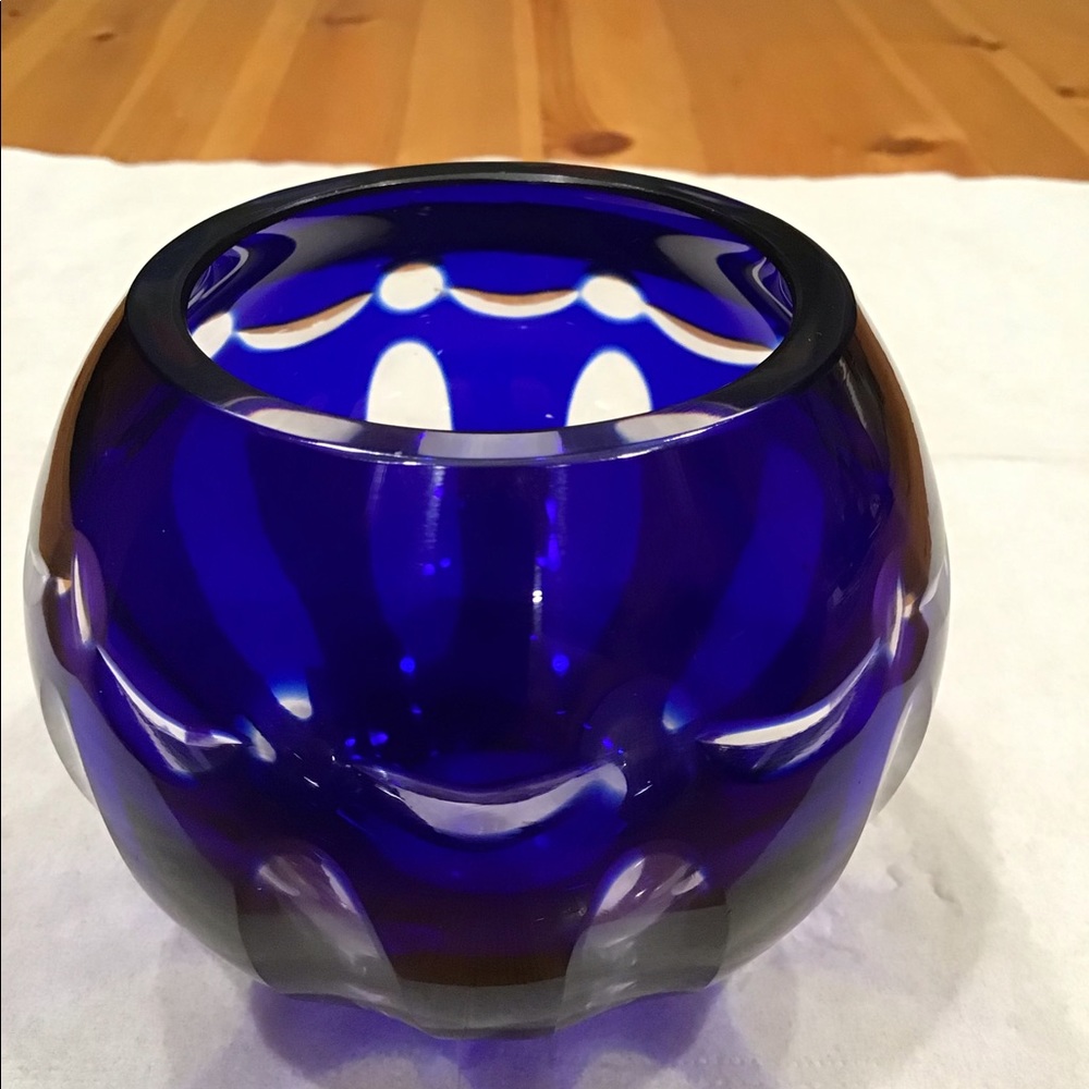 VINTAGE COBALT BOHEMIAN CUT GLASS CANDLEHOLDER - Picture 6 of 12